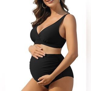 Charmo Ruched V Neck Two Piece Maternity Adjustable Strap Suits Small
